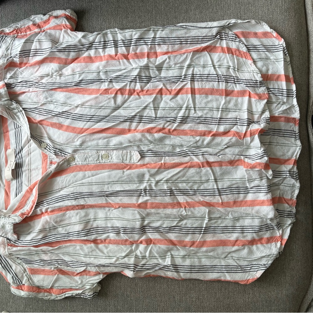 LOFT White and Pink Casual Button Down Shirt